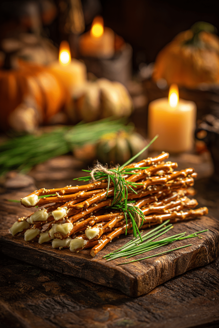 Balais de sorcière en bretzel et fromage, apéritif Halloween facile et ludique pour enfants et adultes
