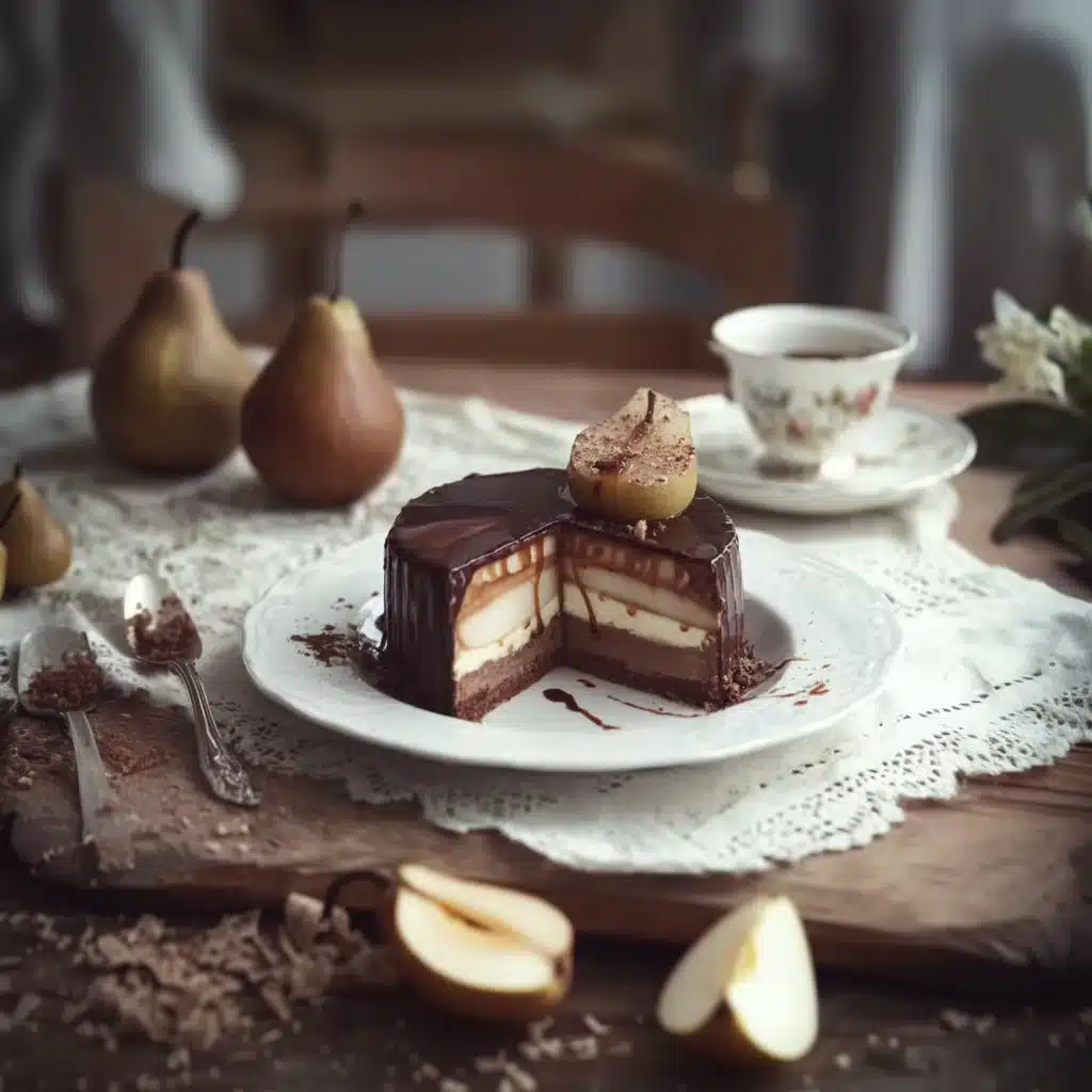 Entremets poire chocolat, un dessert savoureux et élégant au chocolat et à la poire.