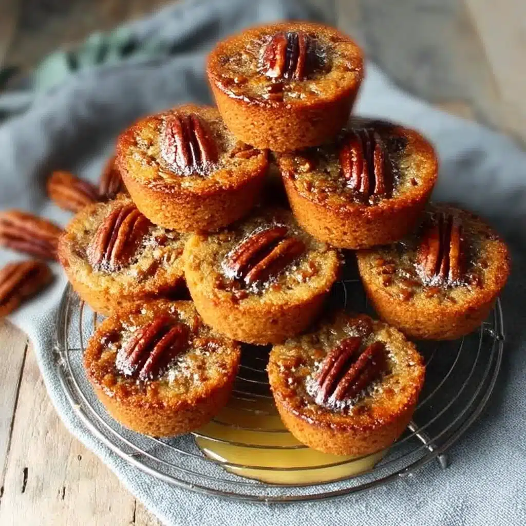 Mini gâteaux aux noix de pécan avec sirop d'érable sur une assiette.