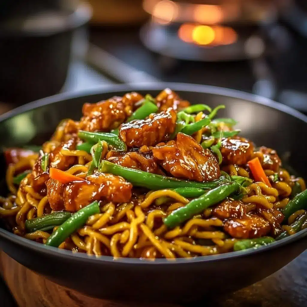 Nouilles sautées au poulet caramélisé, un plat coloré et savoureux