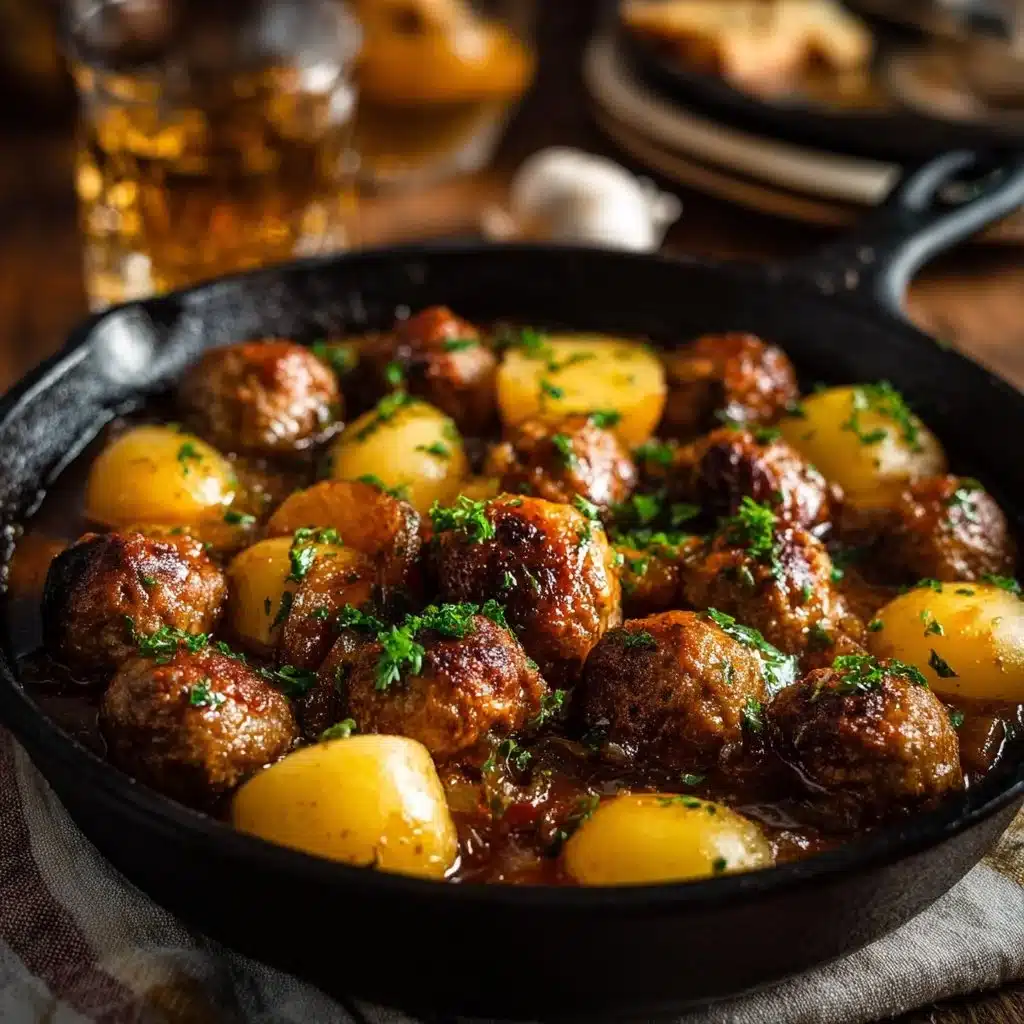 Ragoût de pommes de terre aux boulettes de viande dans un plat savoureux