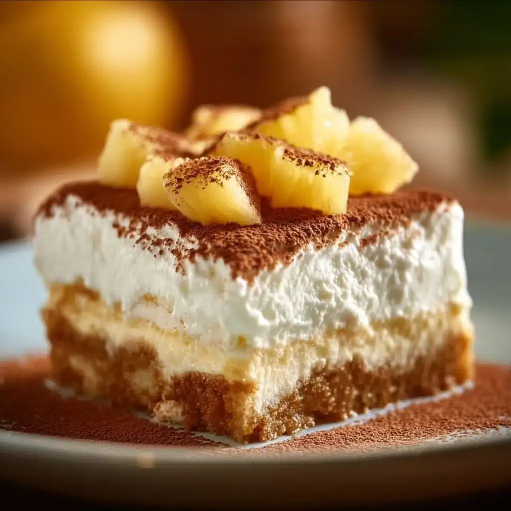 Photographie d'un tiramisu coco ananas savoureux et crémeux.