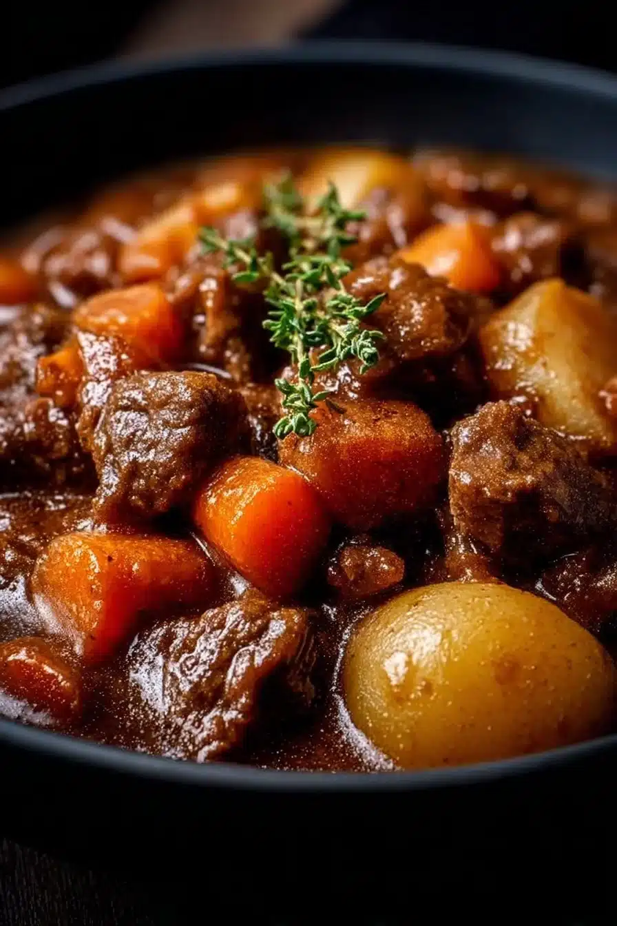 Recette de Ragoût du Pauvre mijoté dans une mijoteuse avec des légumes frais.