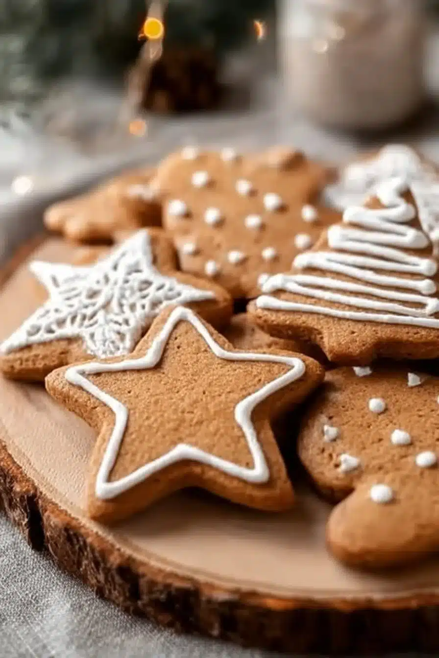 Sablés de Noël traditionnels en forme d'étoiles et saupoudrés de sucre
