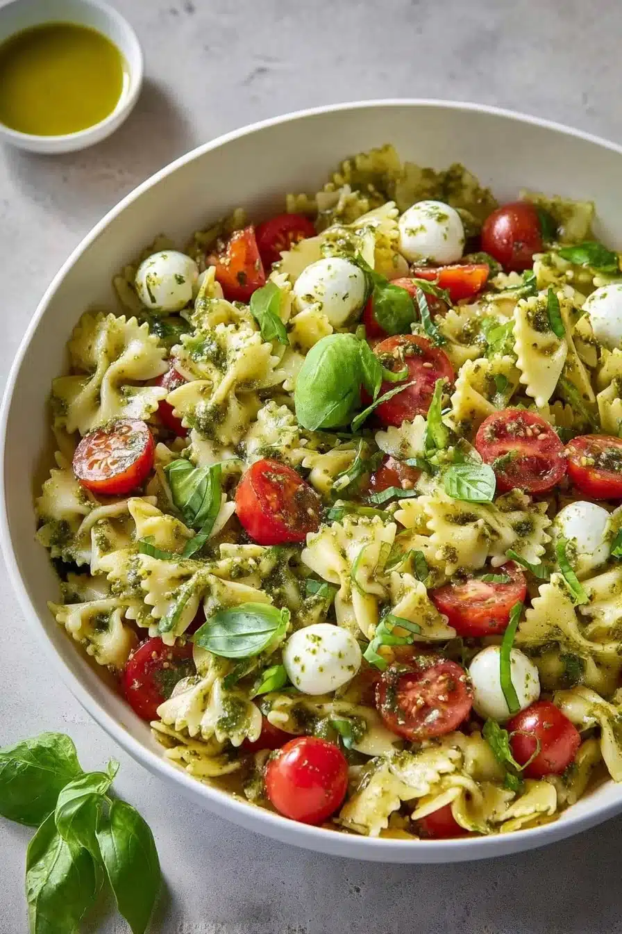 Salade de pâtes en nœud colorée, fraîche et appétissante