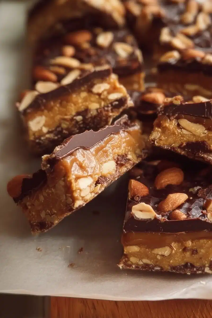 Barres cacahuètes chocolat savoureuses et saines, idéales pour un snack gourmand.