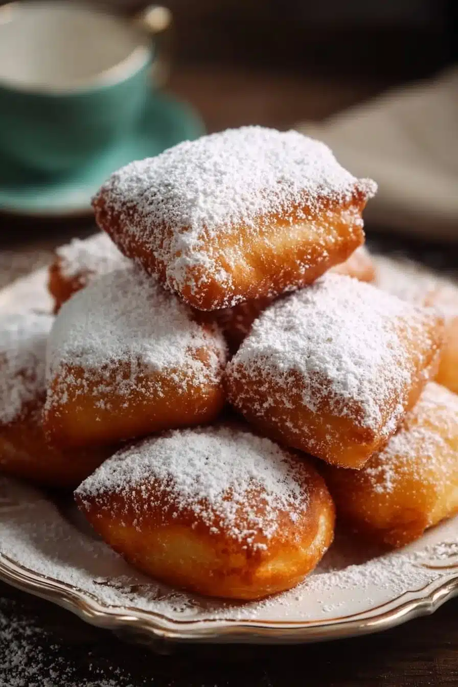 Beignets à la vanille garnis de sucre glace sur une assiette