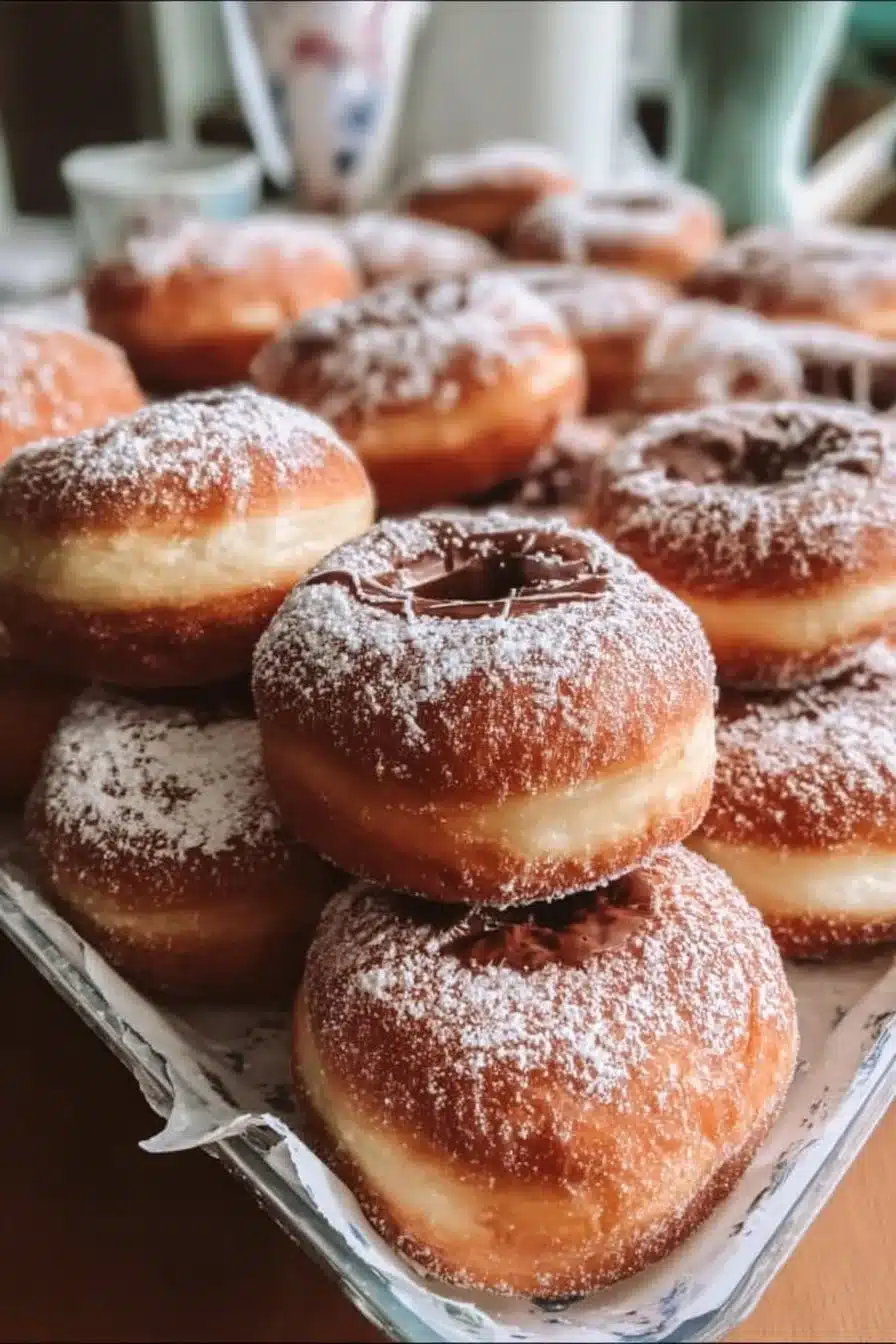 Bomboloni, délicieux beignets italiens fourrés sucre et garnitures.
