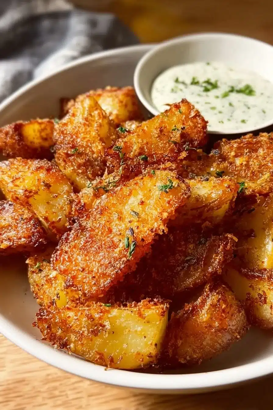 Pommes de terre croustillantes au parmesan prêtes à être servies