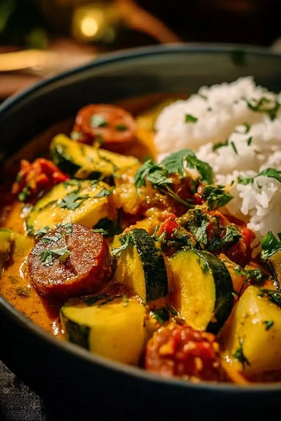 Plat de Curry de Chorizo et Courgettes savoureux et coloré