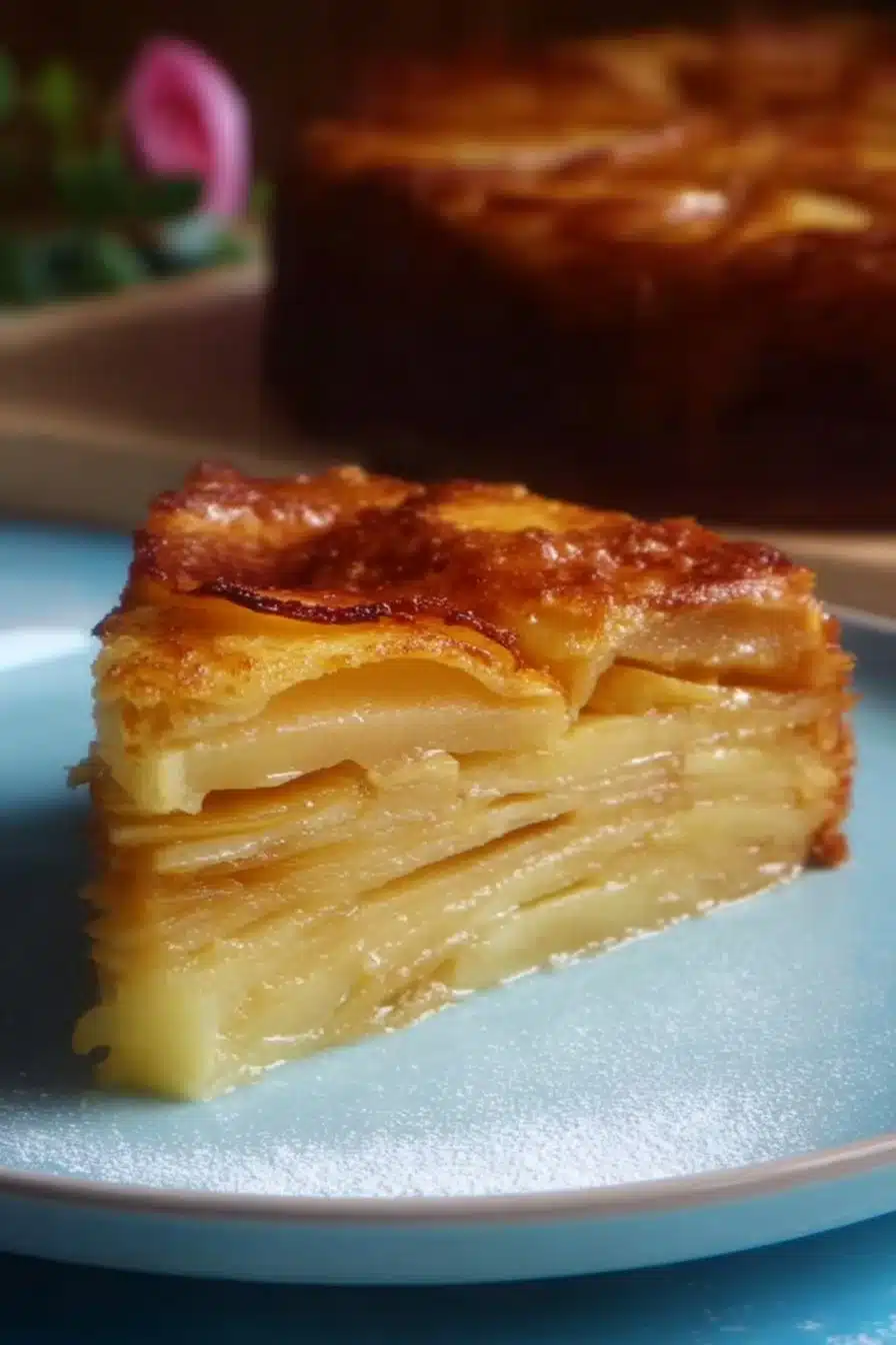 Gâteau Invisible aux Pommes présenté sur une assiette