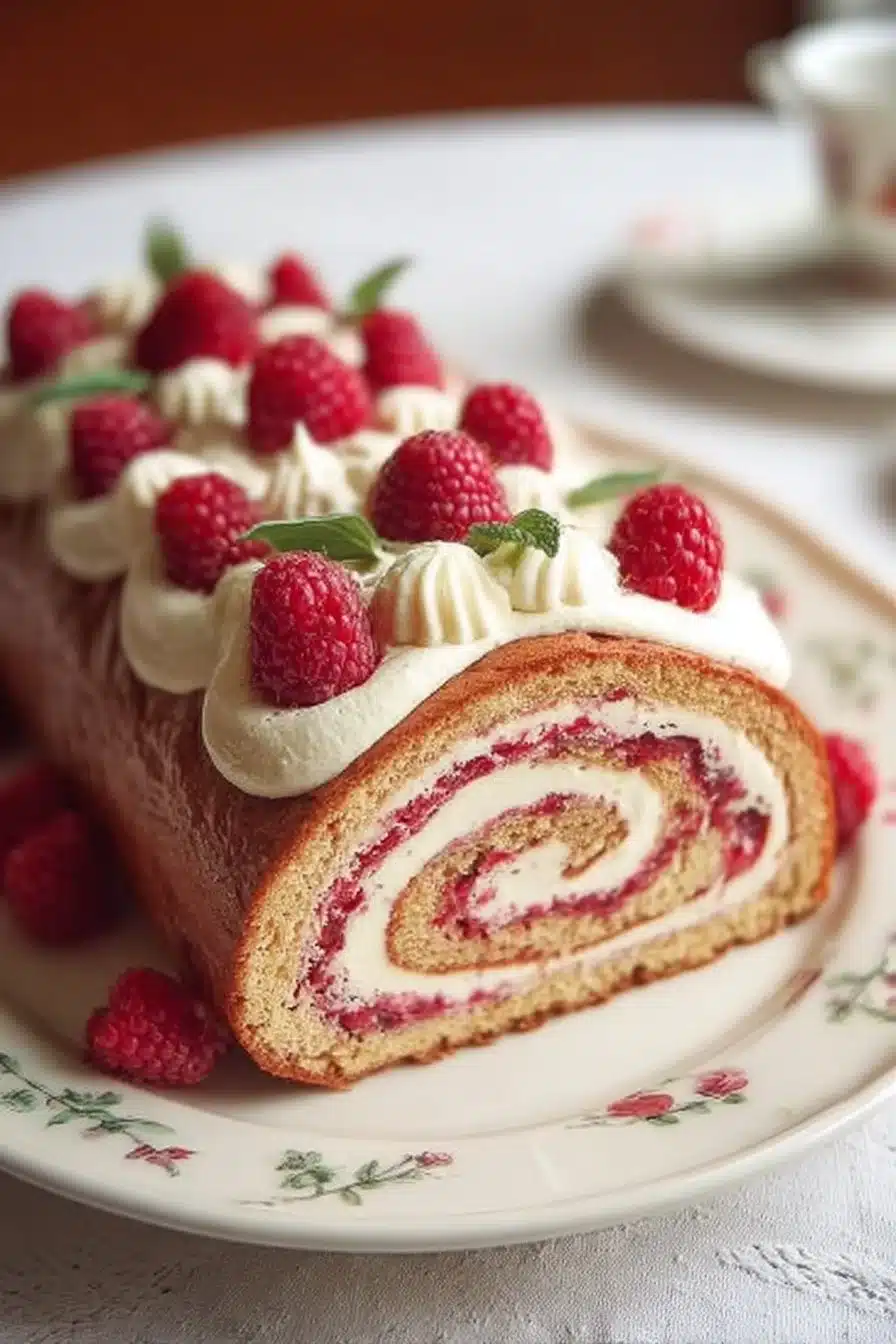 Gâteau roulé vanille framboise, un dessert élégant et savoureux