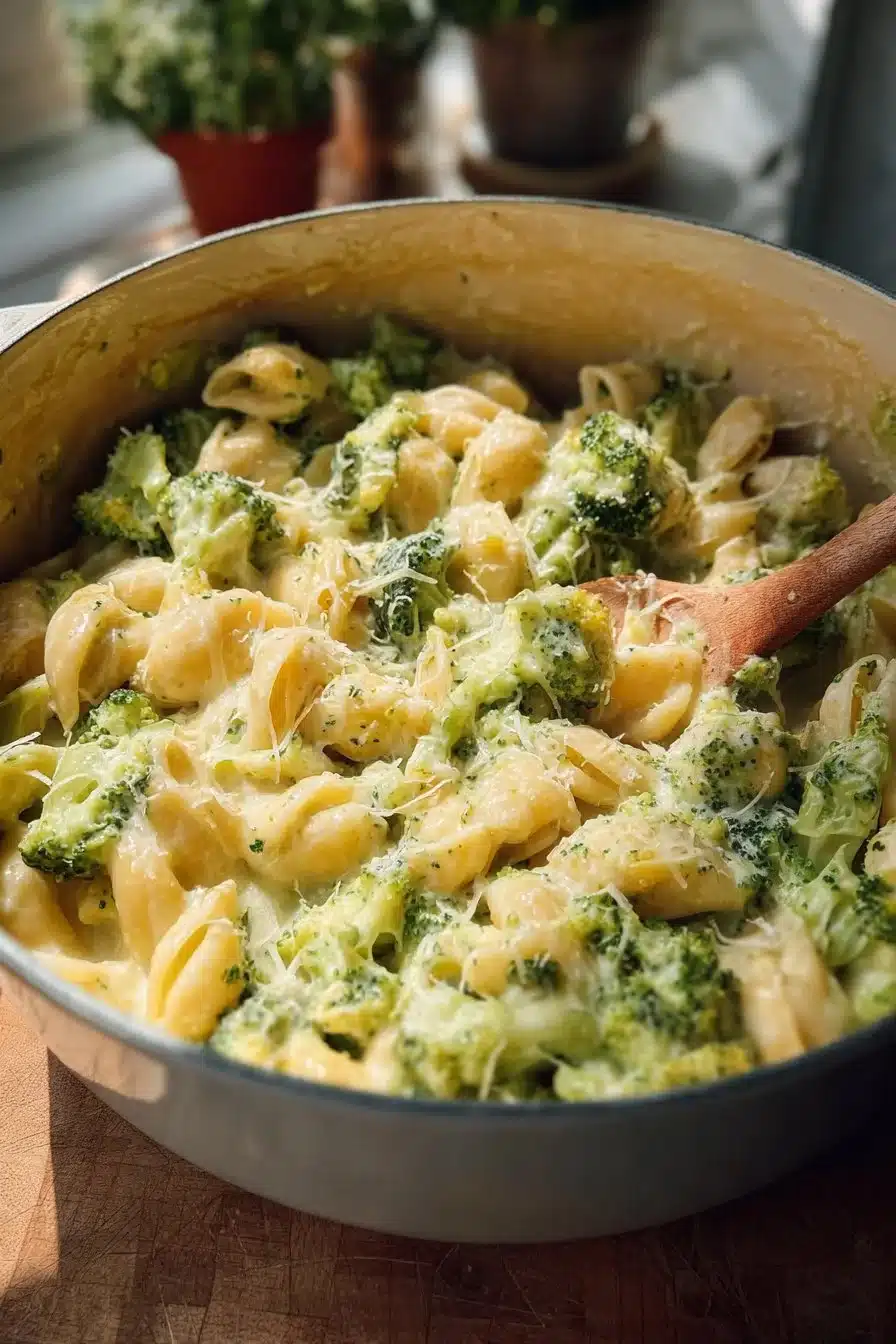 Recette de mac & cheese sain au brocoli, plat réconfortant et nutritif.