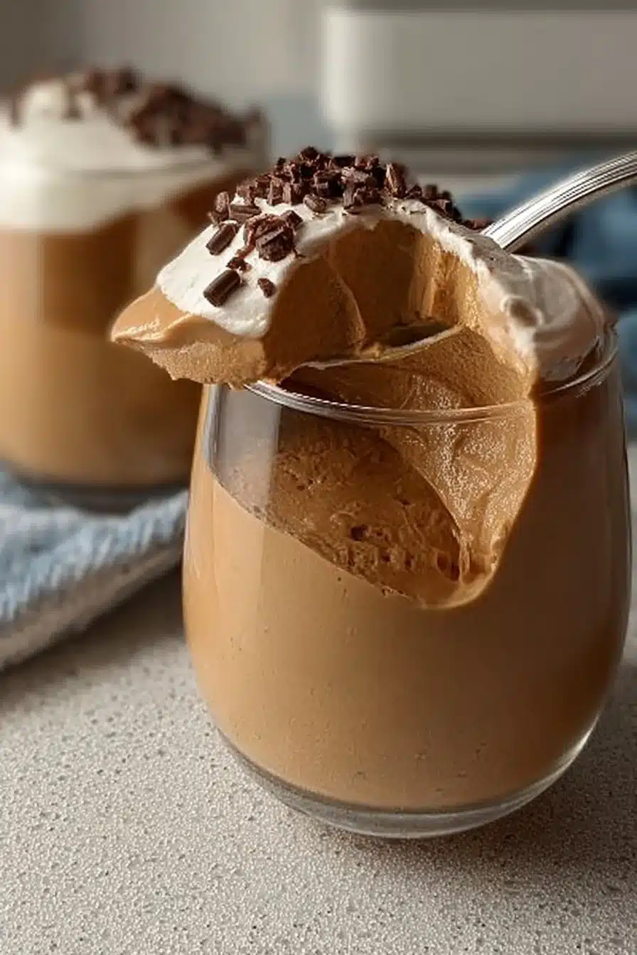 Mousse au Café légère garnie de cacao et café