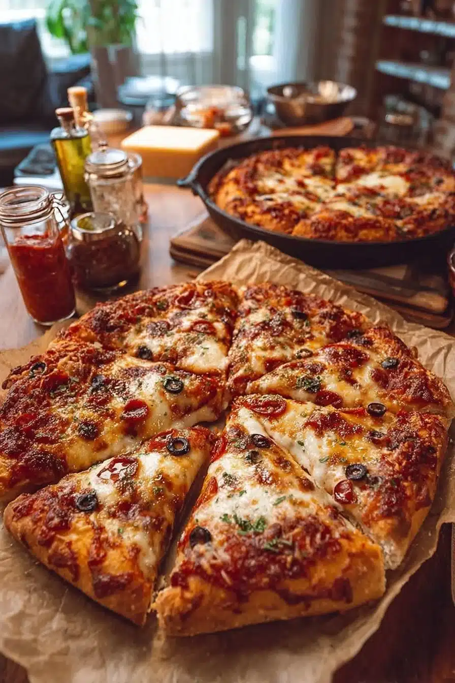 Pizza en fonte fait maison, croustillante et savoureuse, prête à déguster
