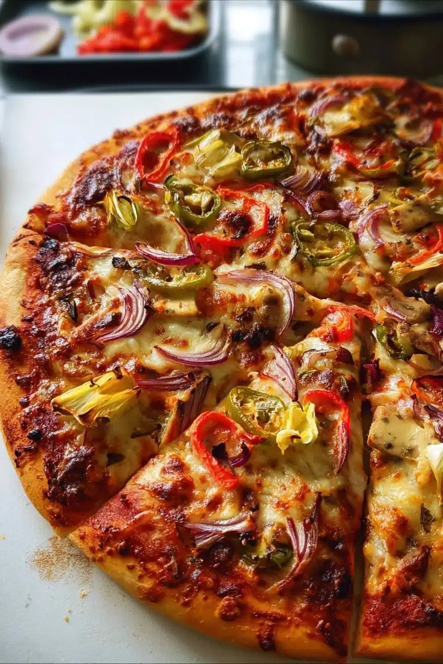 Pizza Végétarienne garnie de légumes frais et de fromage fondu