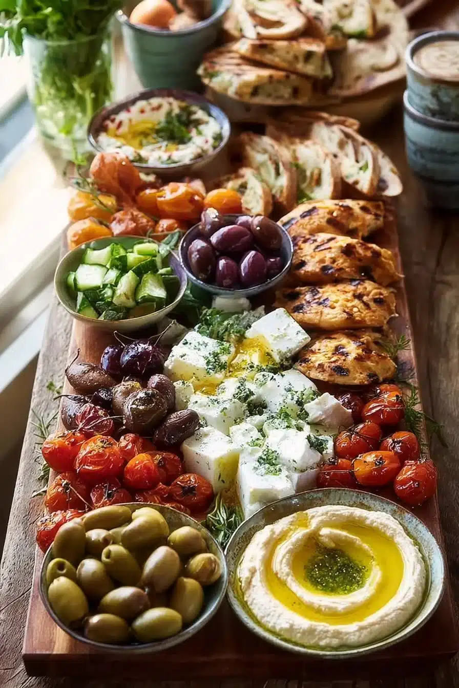 Plateau de brunch méditerranéen garni de délicieuses spécialités culinaires.