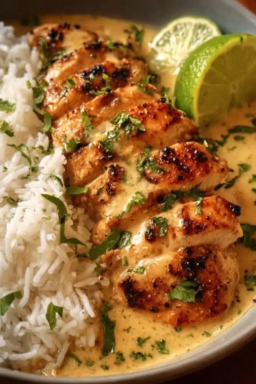 Poulet exotique à la noix de coco et citron vert servi avec des garnitures