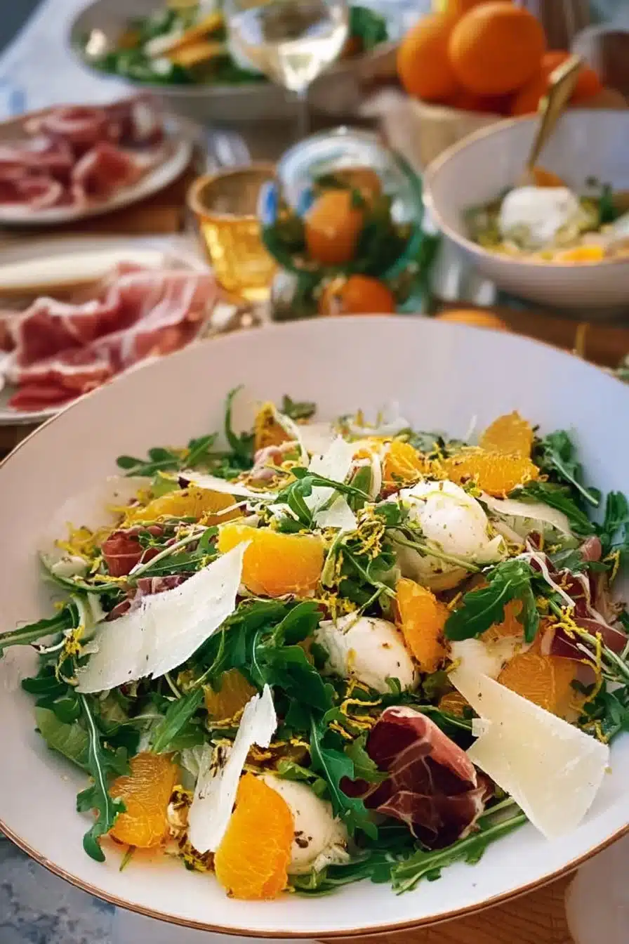 Salade d'hiver à la mozzarella et aux agrumes dans un bol élégant.