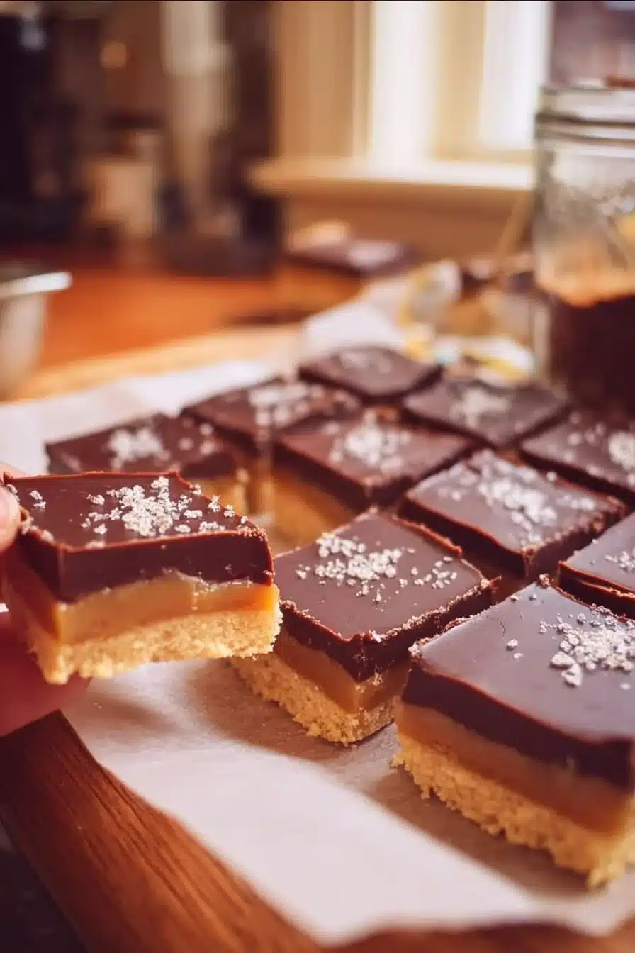 Biscuit shortbread millionaire avec caramel et chocolat délicieux.