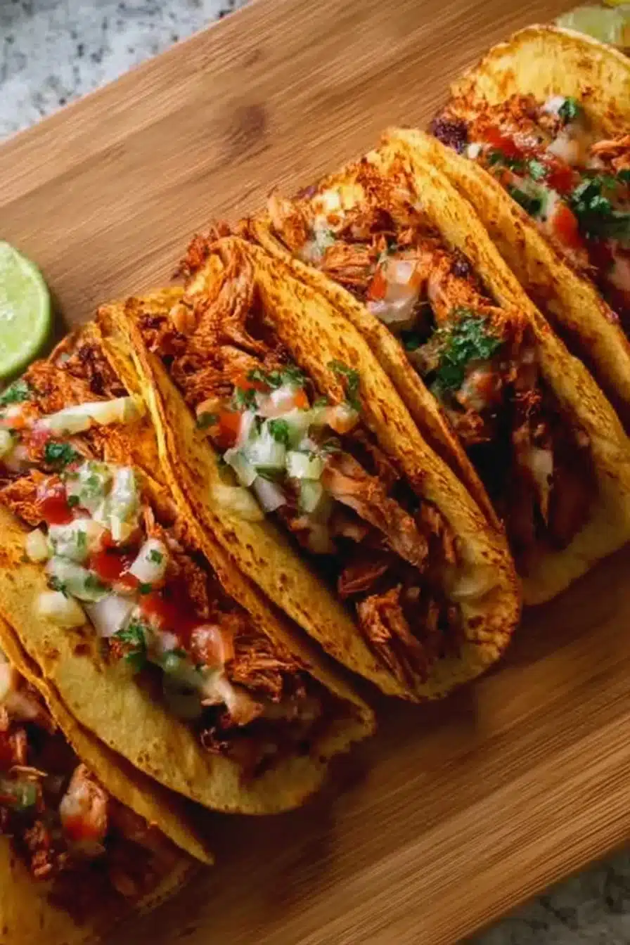 Tacos de poulet croustillants garnis de légumes frais et de sauce délicieuse