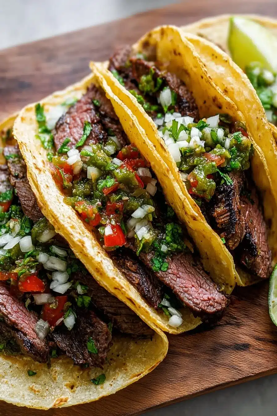 Tacos garnis de viande grillée savoureuse et de légumes frais