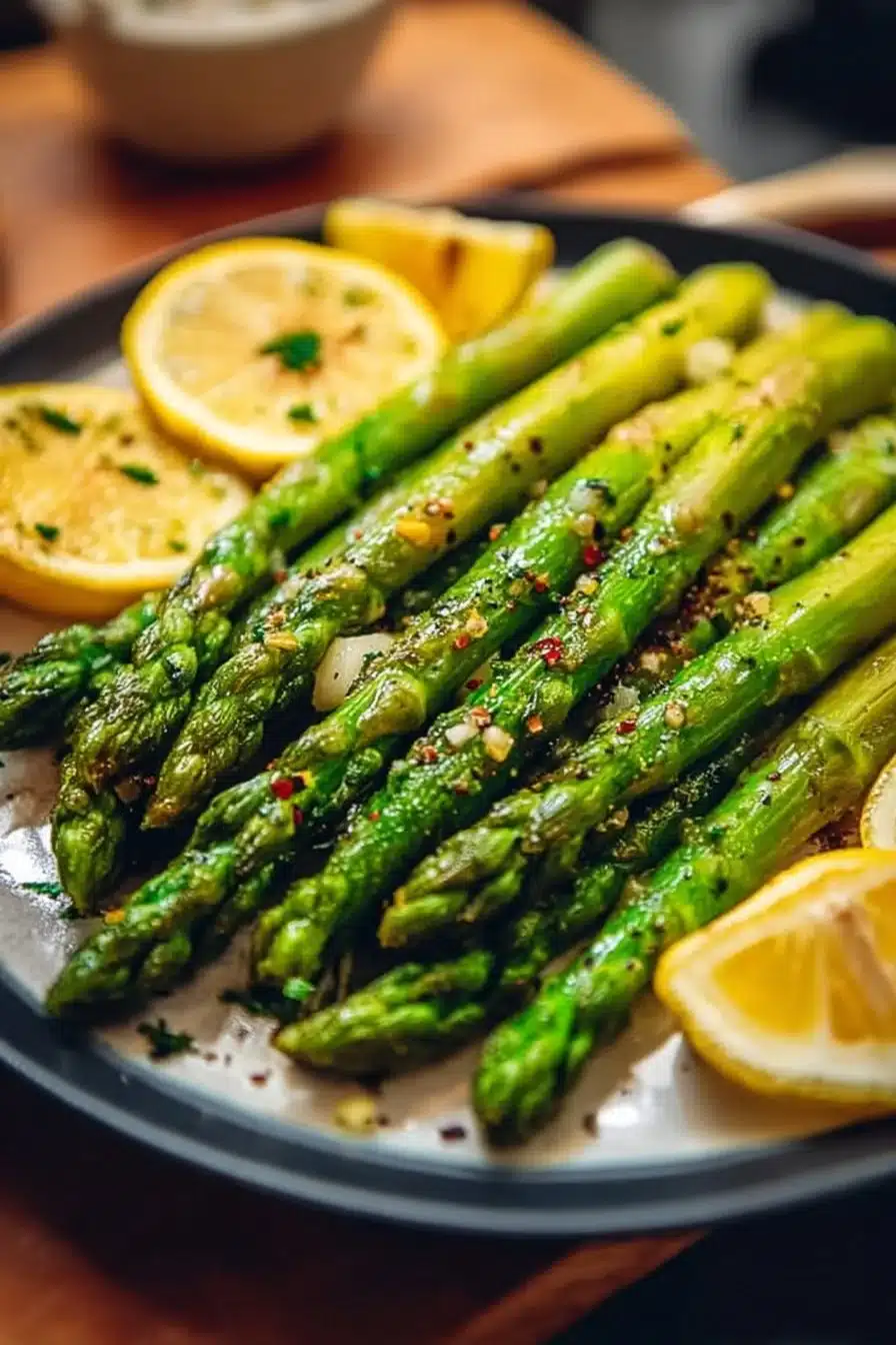 Asperges à l'ail et au citron, une délicieuse recette saine et fraîche.