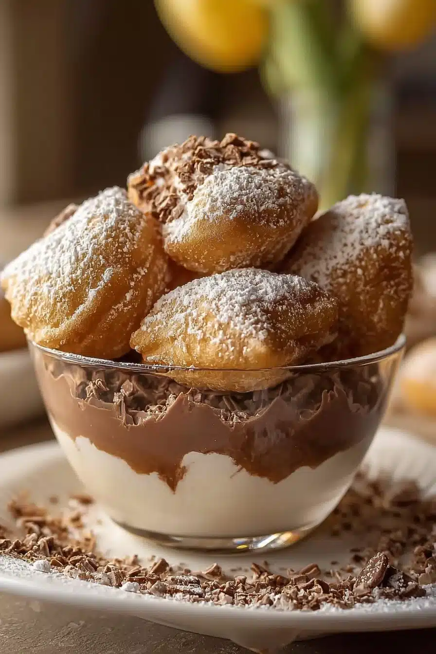 Beignets de Grand-Mère chauds et saupoudrés de sucre glace