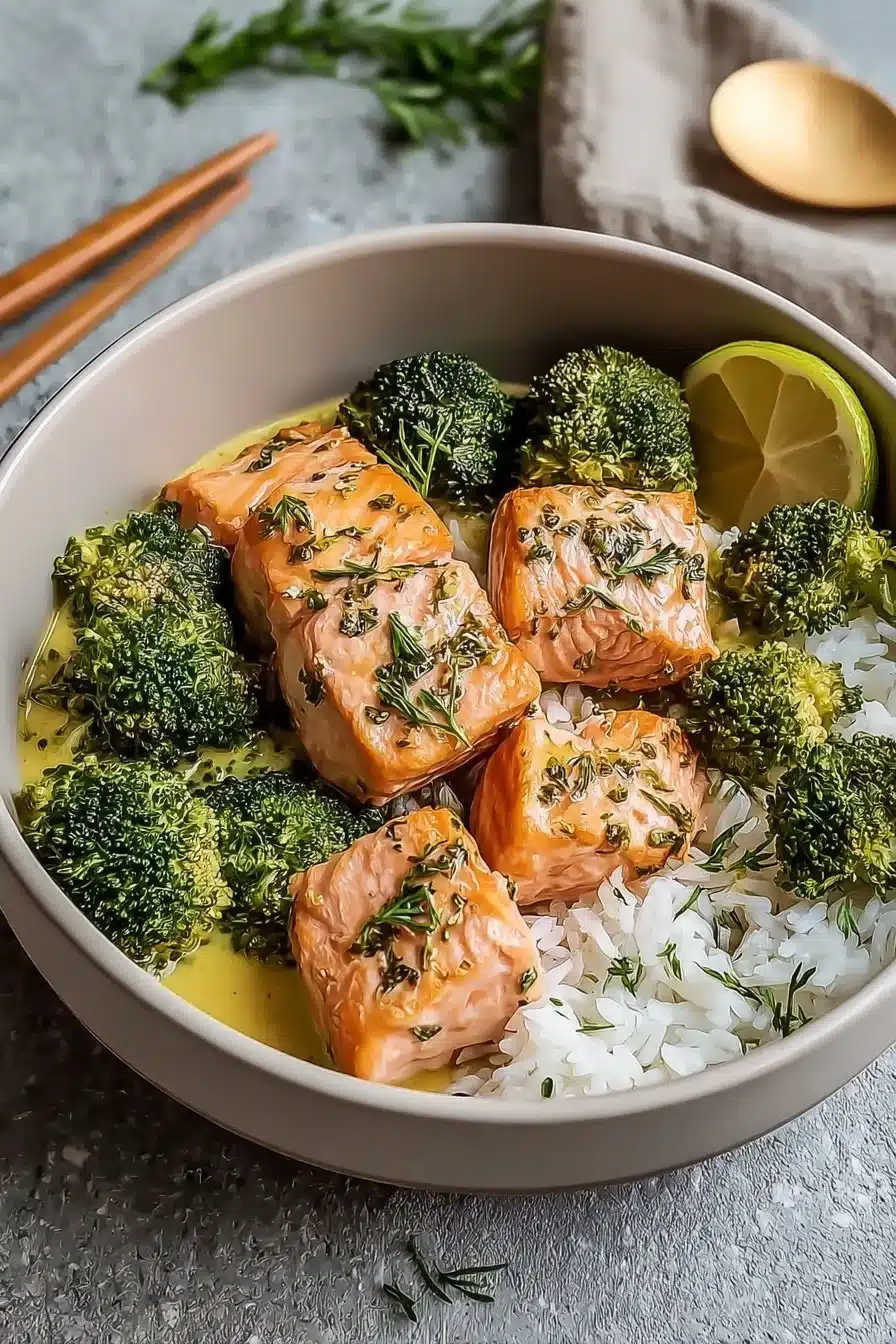 Bol de saumon et brocoli, plat sain et délicieux