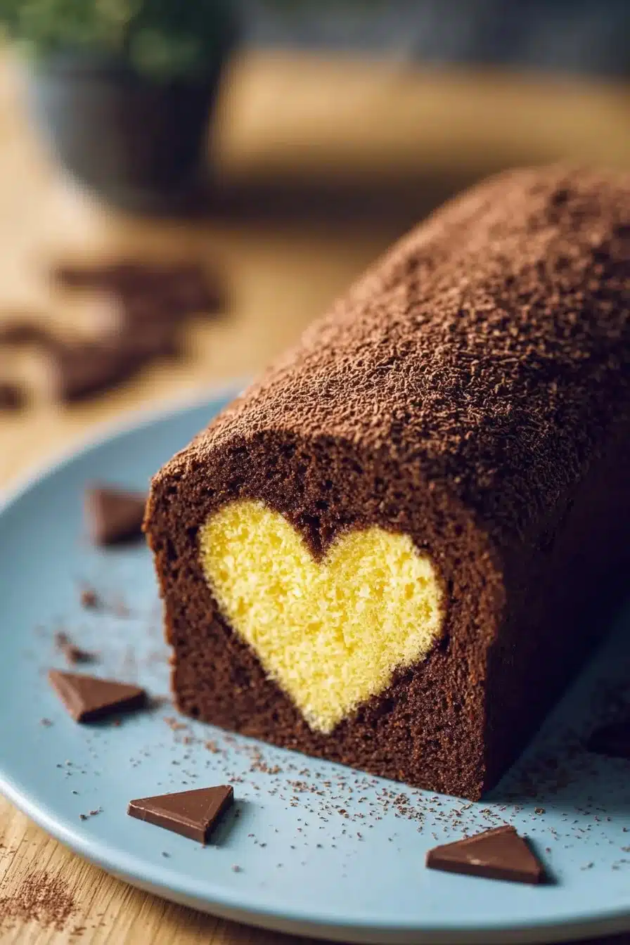 Cake au chocolat cœur blond avec une texture moelleuse et un cœur fondant