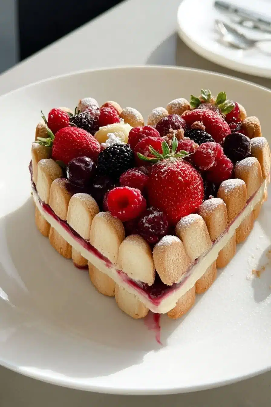 Cheesecake façon charlotte framboises avec des framboises fraîches et une croûte biscuitée