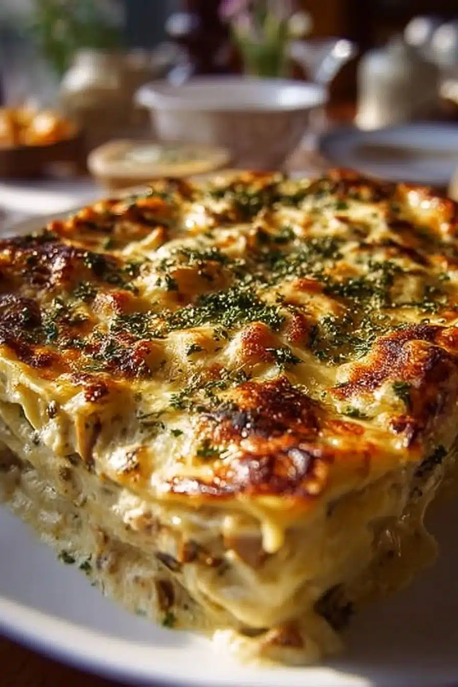 Lasagnes aux champignons délicieusement gratinées et savoureuses