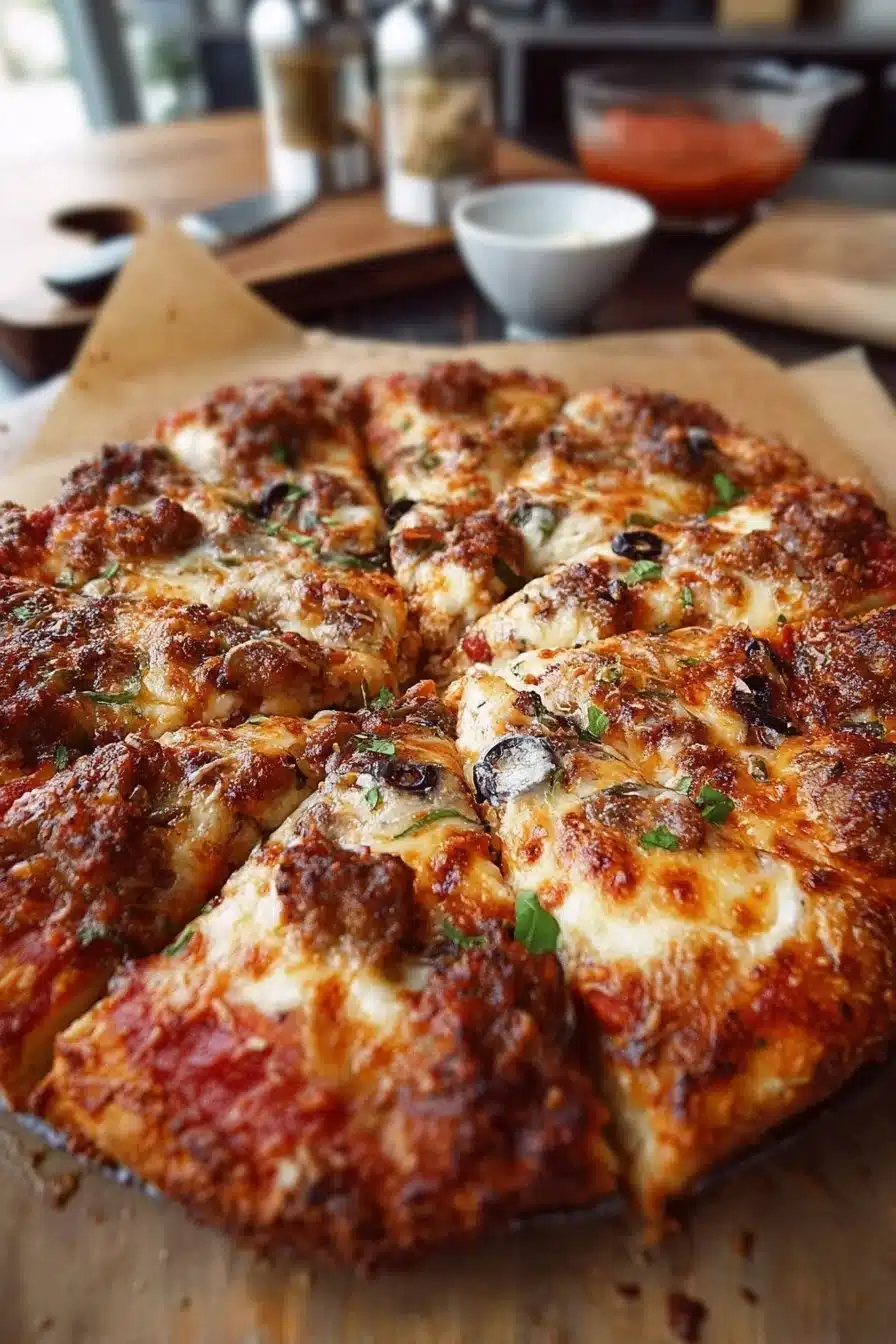 Pizza en Fonte à la Saucisse Italienne avec ingrédients frais et savoureux