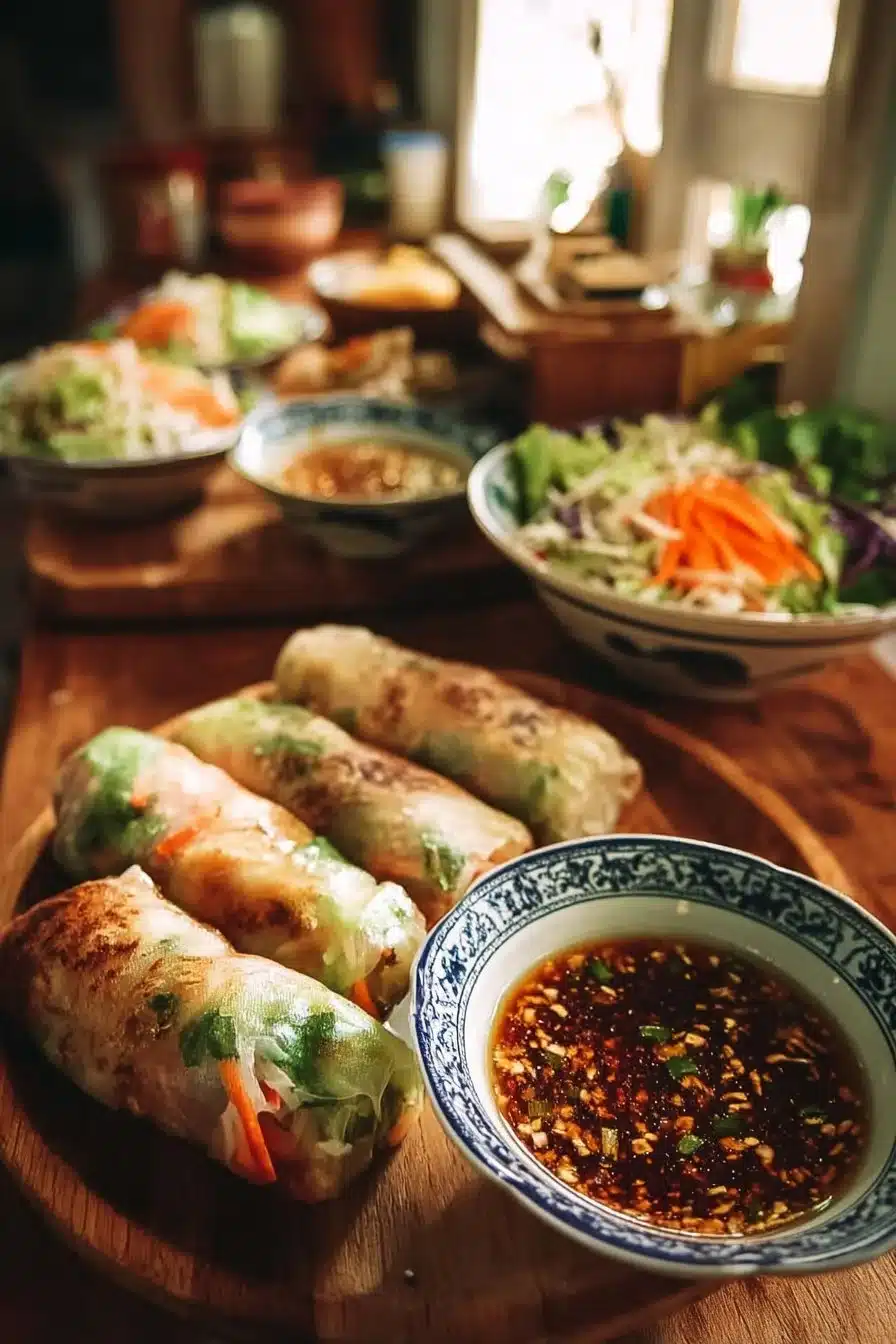 Rouleaux de Printemps Thaï garnis de légumes frais et herbes aromatiques