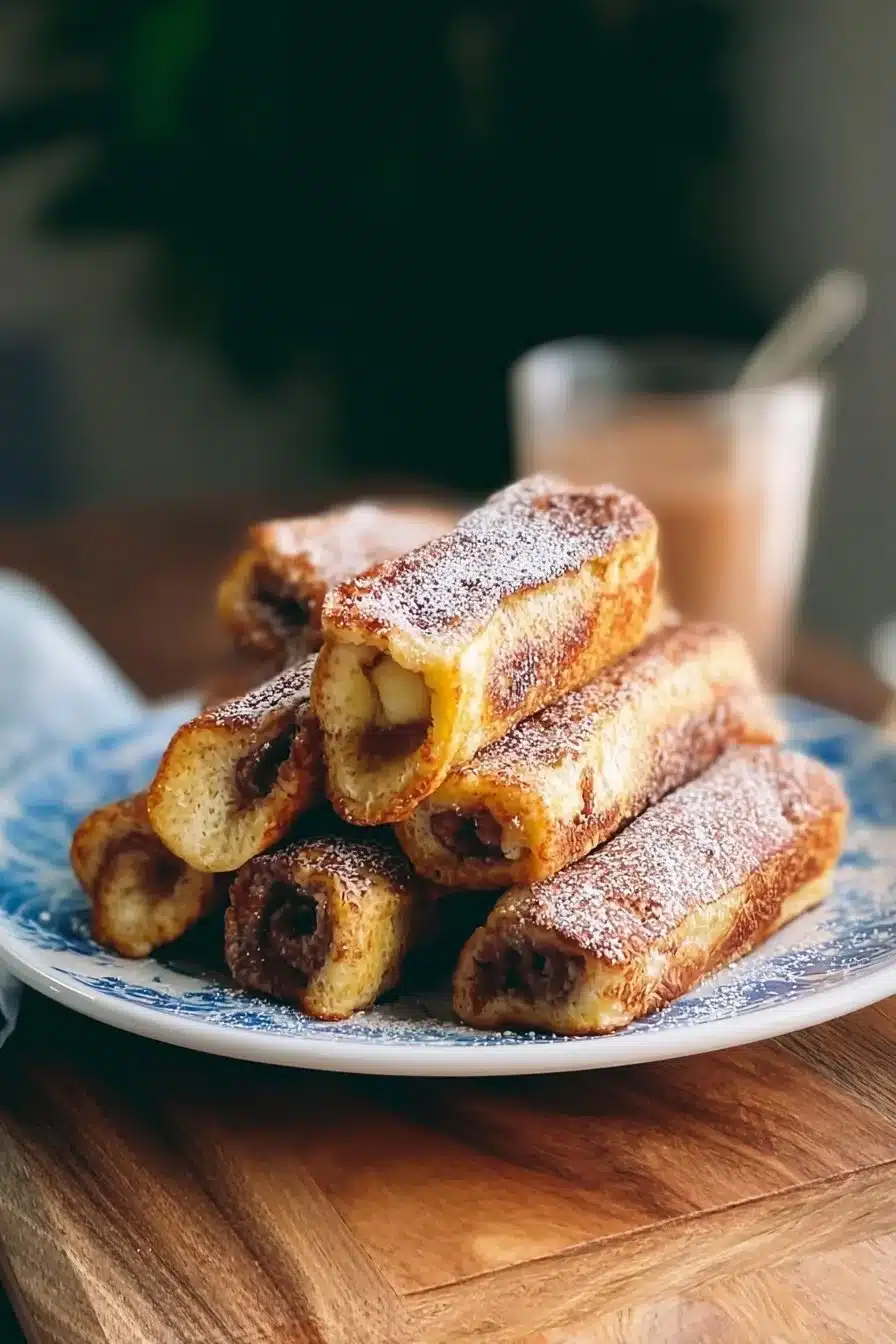 Roulés de pain perdu garnis et dorés, un dessert délicieux et réconfortant.