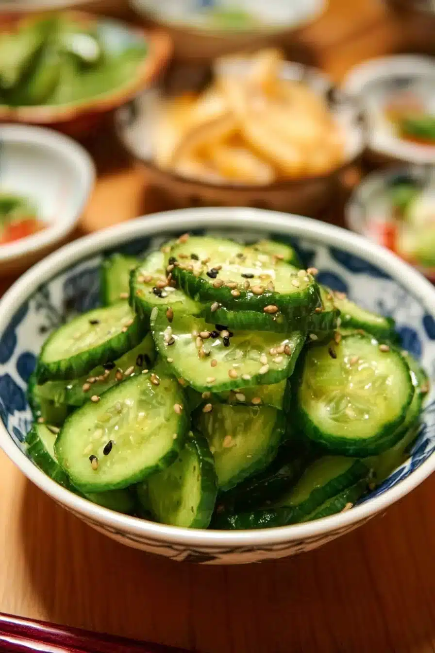 Salade de concombre Sunomono, fraîche et rapide à préparer en 10 minutes.