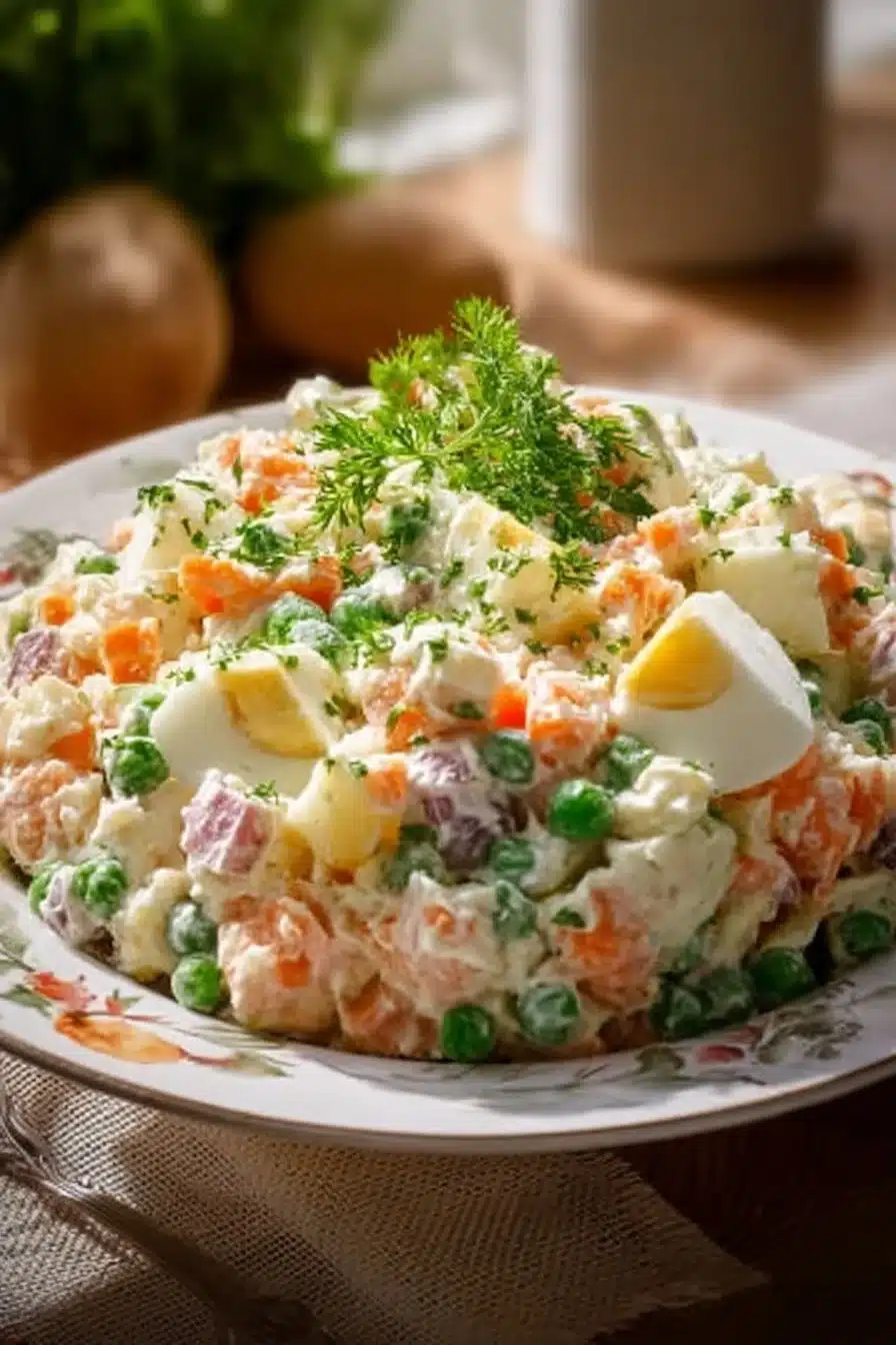 Salade Russe colorée avec légumes et mayonnaise, plat traditionnel