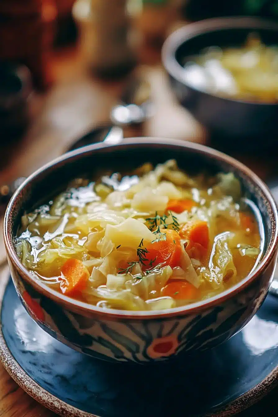 Bol de soupe brûle-graisse au chou avec des légumes frais