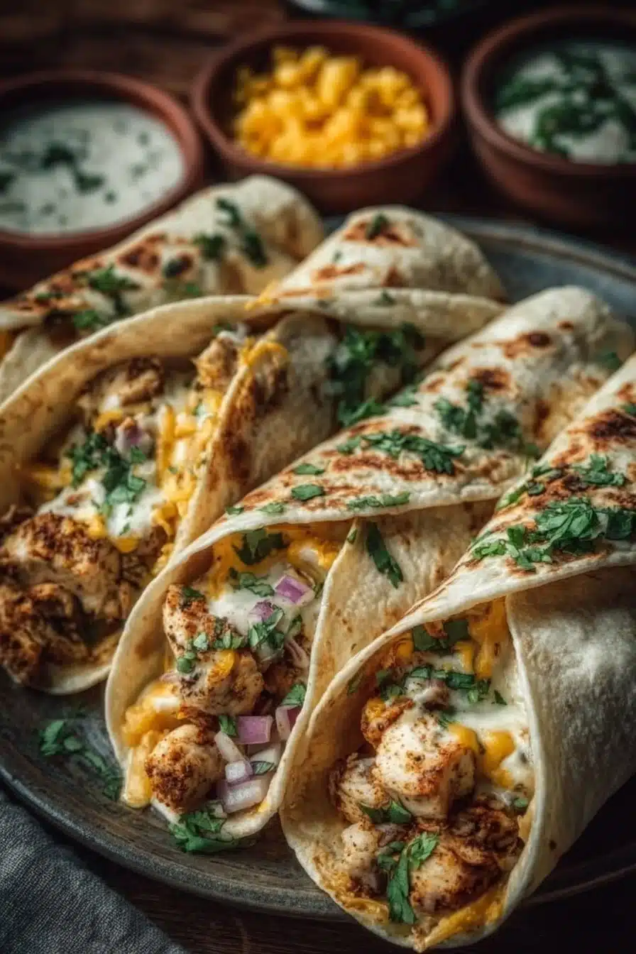Tacos Maison au Poulet savoureux et garnis, présentés en assiette.