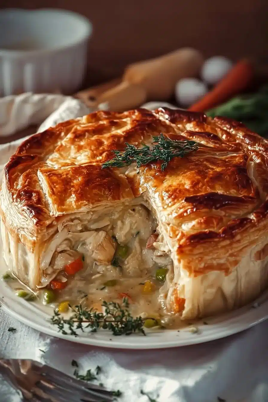 Tourte Crémeuse au Poulet servie avec une salade fraîche