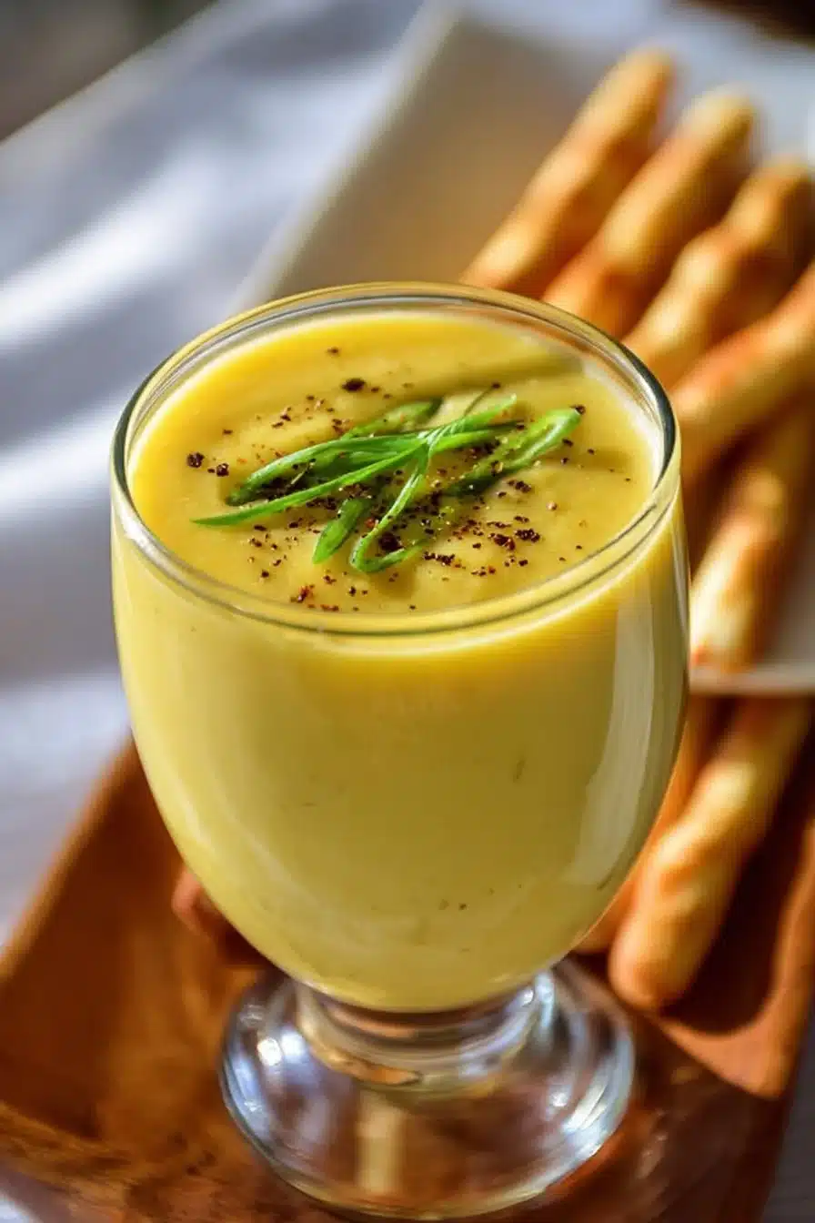 Crème d'asperges blanches servie dans un bol élégant