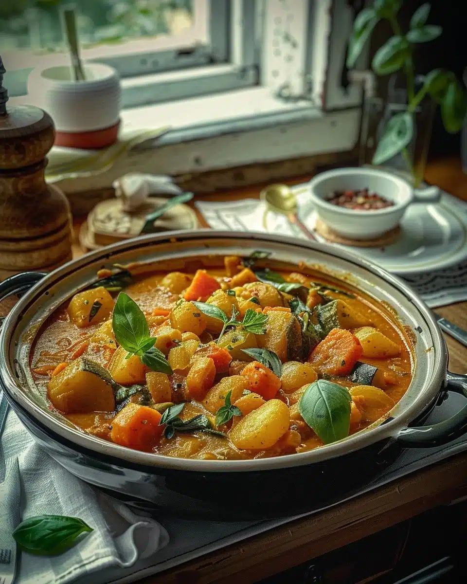 Curry de légumes coloré avec légumes frais et épices aromatiques.