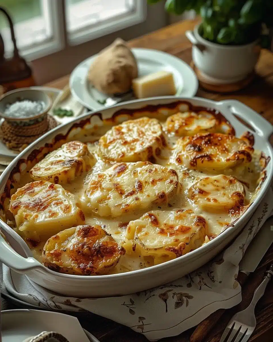 Gratin de Pommes de Terre Crémeux doré et appétissant dans un plat à four