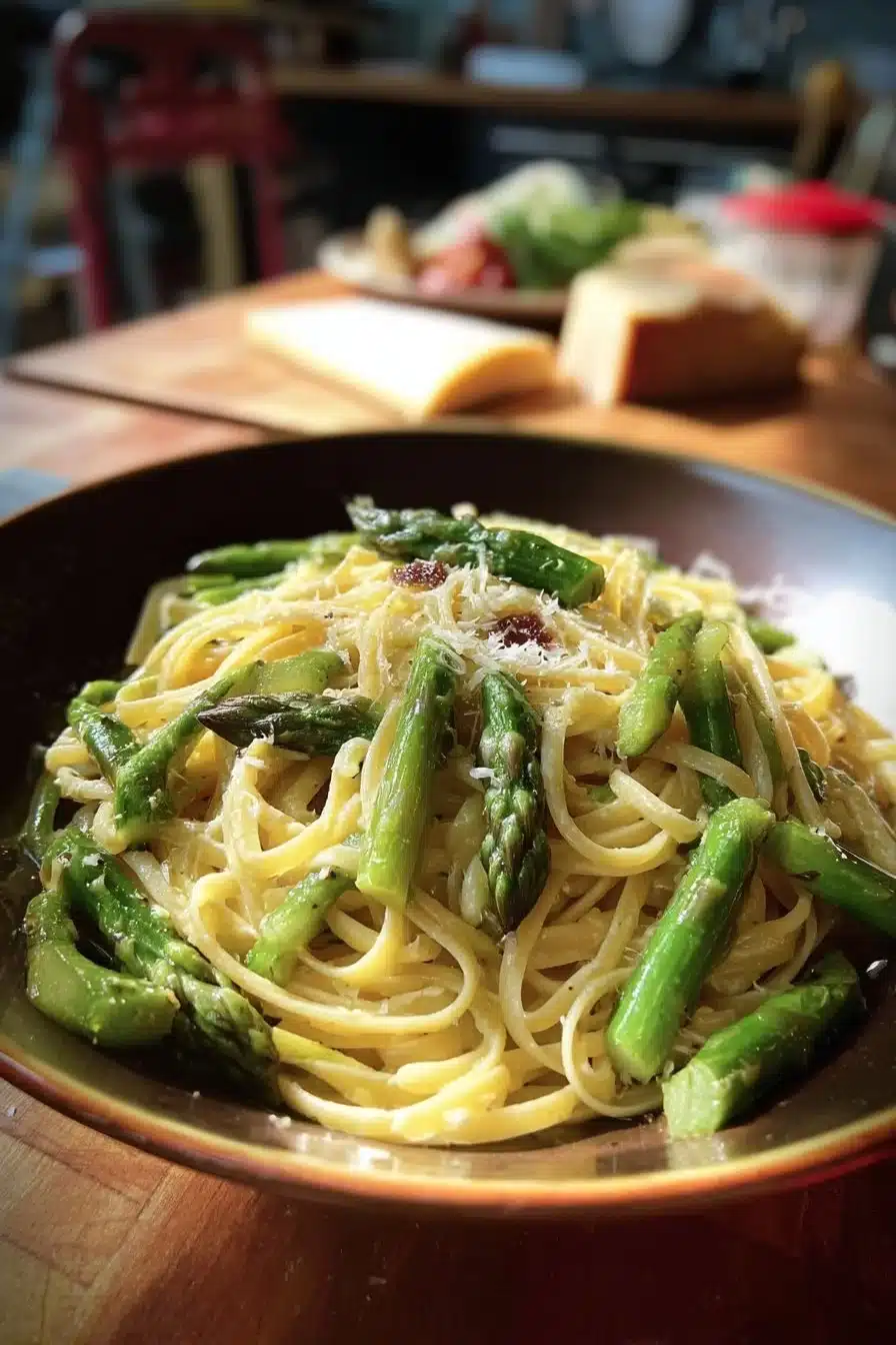 Linguine Crémeux aux Asperges Vertes, plat de pâtes onctueux et savoureux