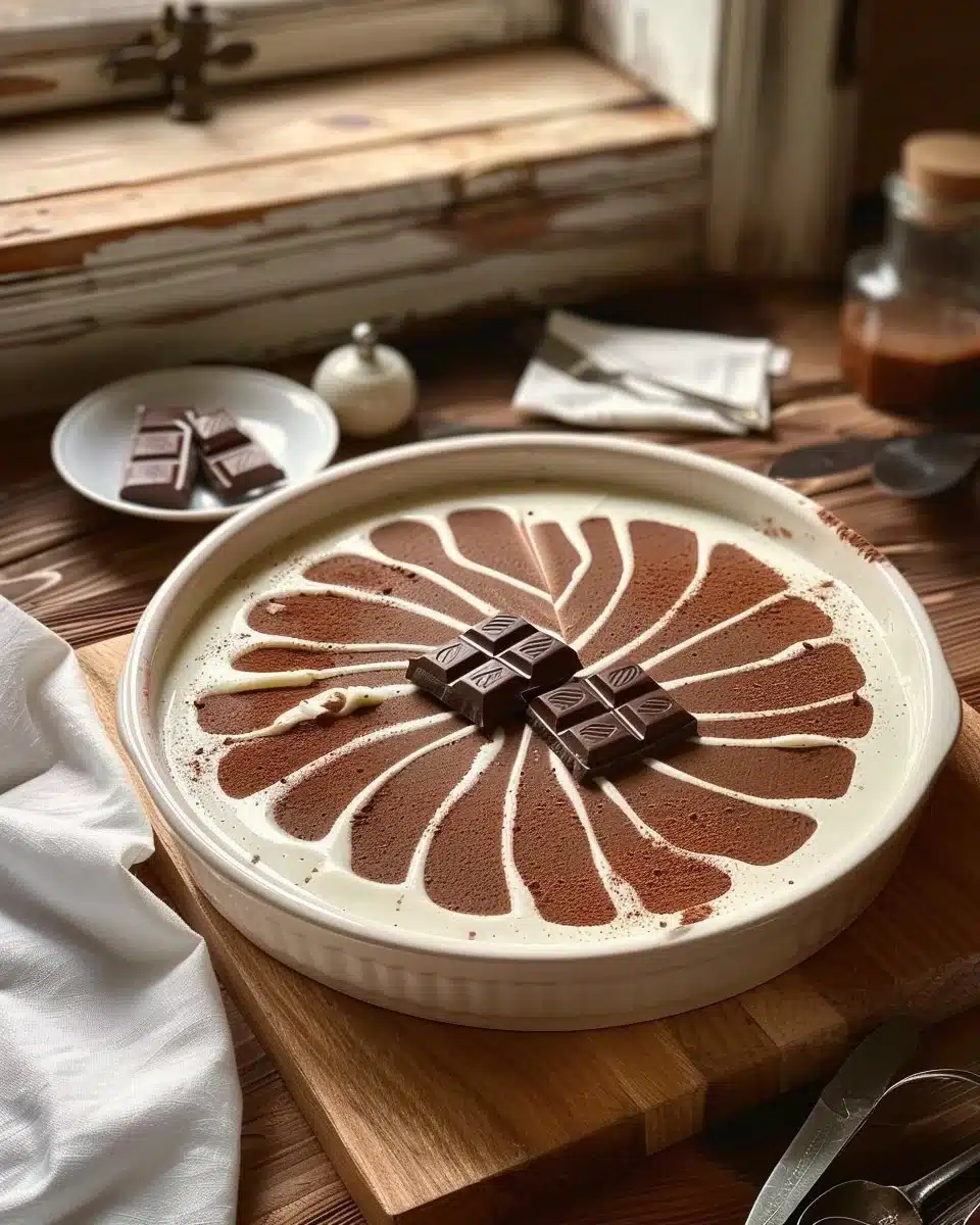 Mousse zébrée aux deux chocolats, dessert onctueux et élégant.