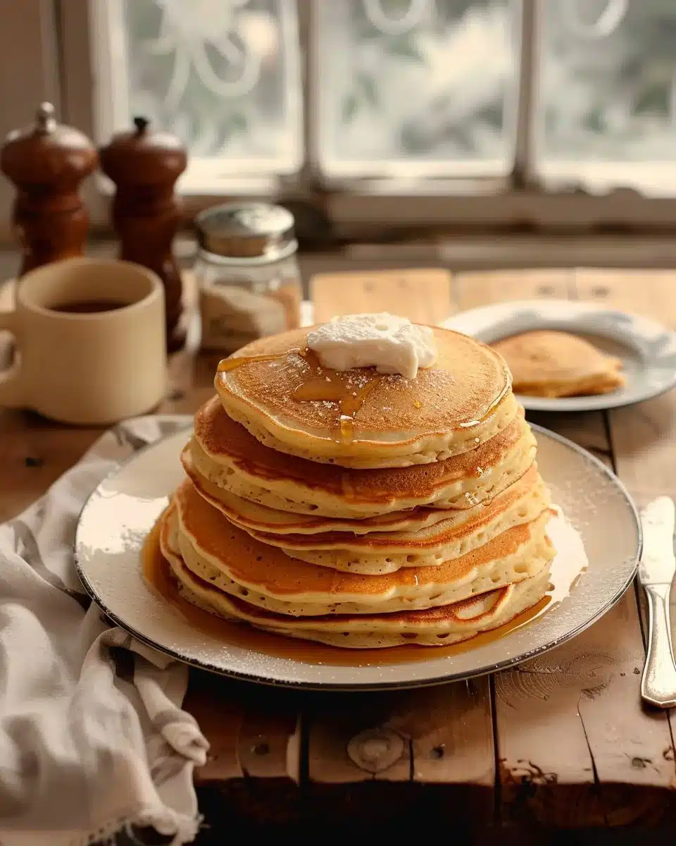 Pancakes Moelleux D'Amérique garnis de sirop d'érable et fruits frais