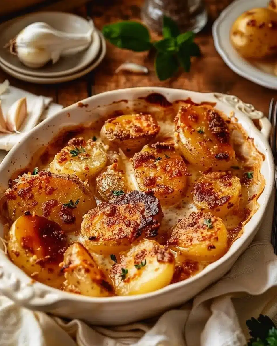 Pommes de Terre Ail et Parmesan, savoureux et croustillant, prêt à déguster.
