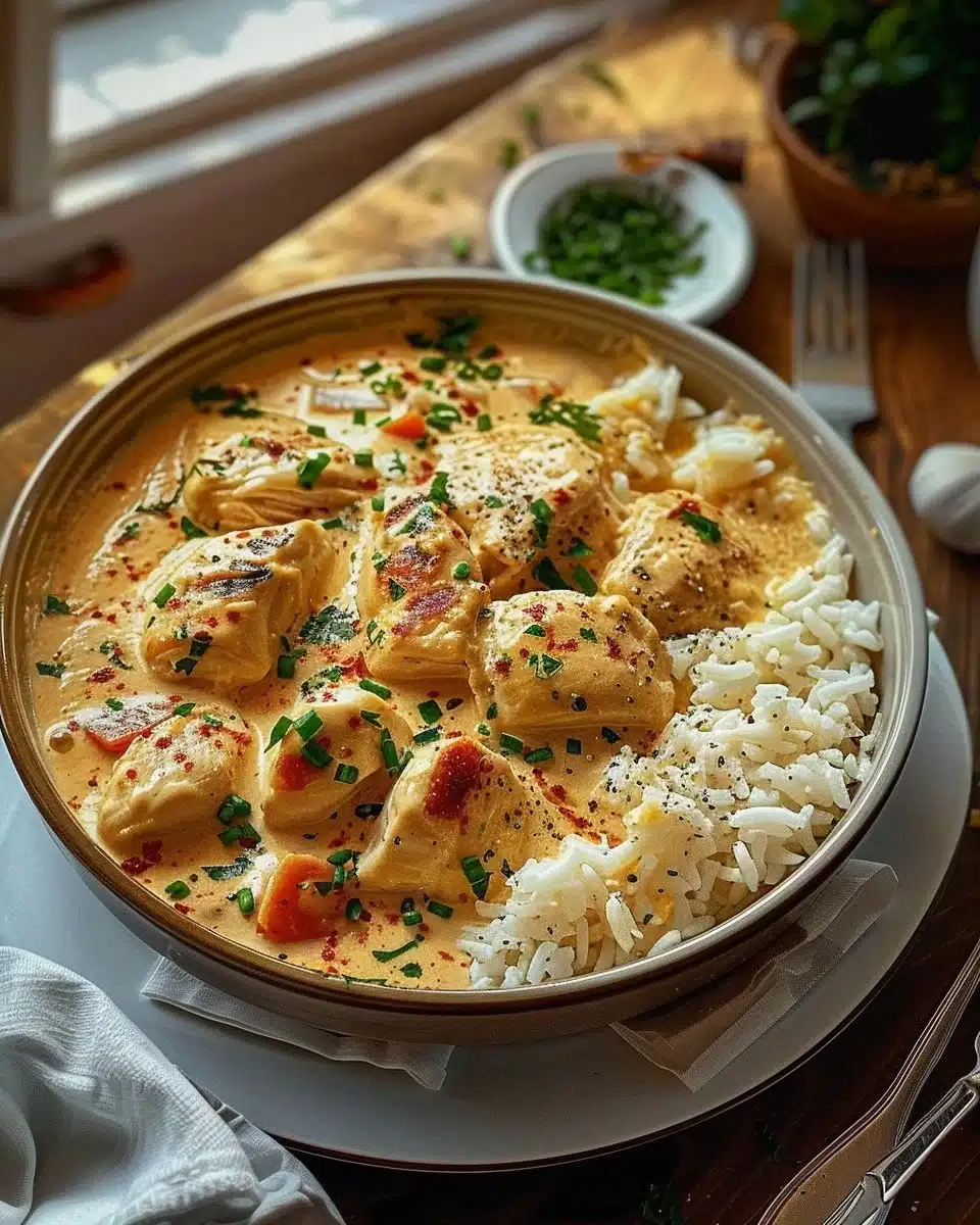 Poulet crémeux avec riz, plat savoureux et réconfortant