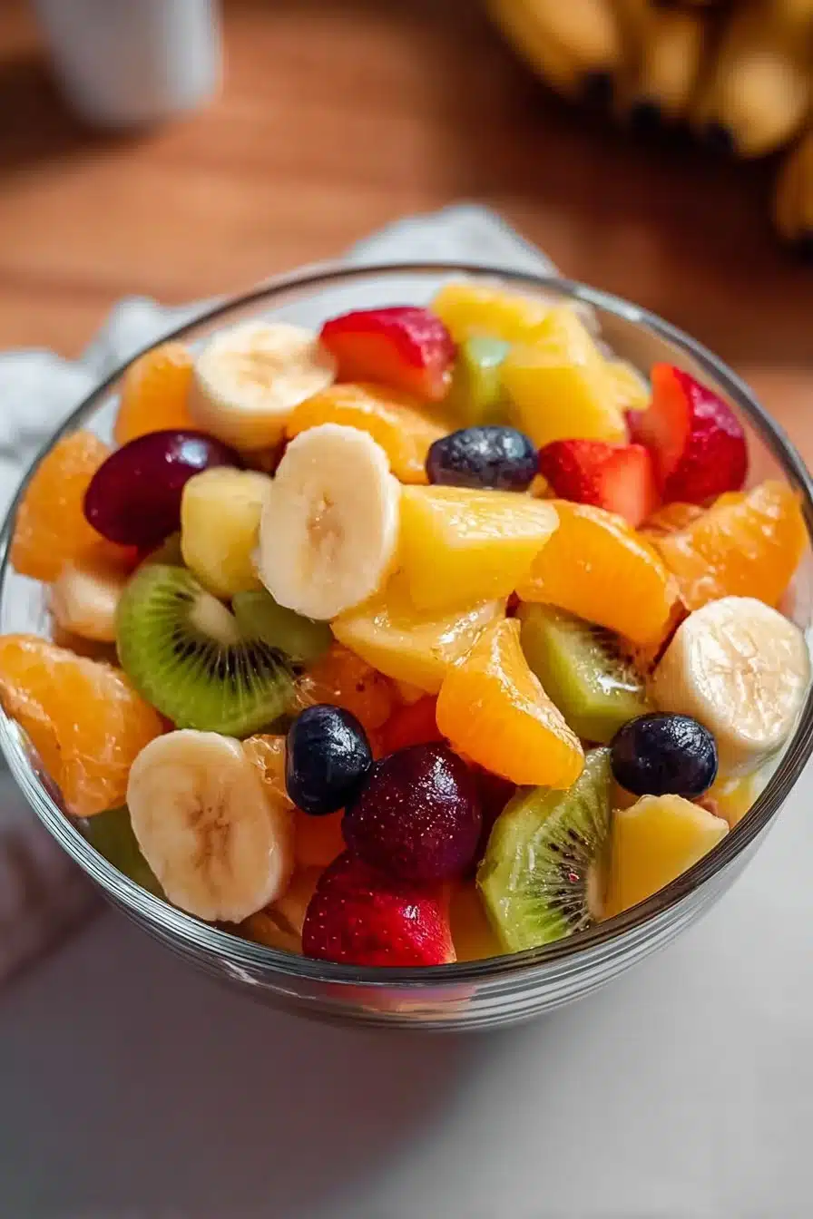 Salade de fruits colorée avec une variété de fruits frais