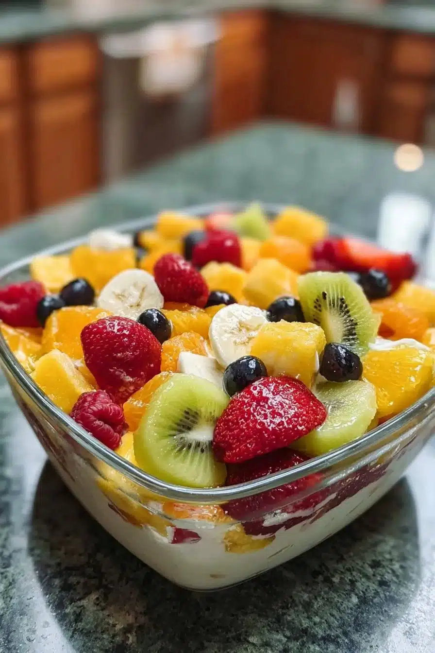 Recette de salade de fruits glacés de Nana avec des fruits frais et colorés.